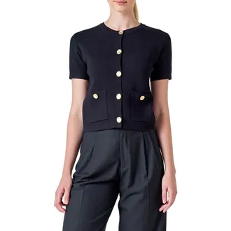 endless rose Short Sleeve Cardigan in Black at Nordstrom, Size Medium
