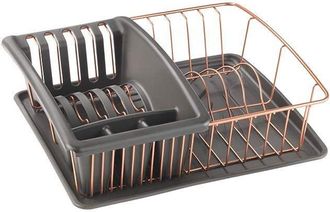 Metaltex Aquatex Plus Copper - Scolapiatti con bacinella e vaschetta addizionale, Rame, 35x30x12 cm