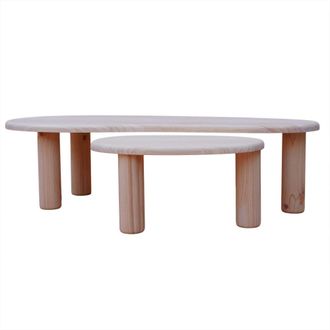 Naan Furniture 2 mesas apilables de madera maciza con forma ovalada sin barnizar