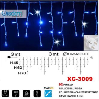 Trade Shop Trade Shop - Tenda Luminosa Natalizia 92 Led Luce Blu Fissa + Bianca Intermittente Xc-3009