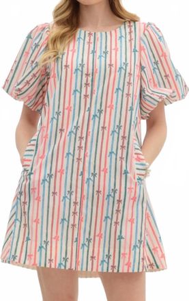 Entro Stripe Bow Swing Dress In Ecru