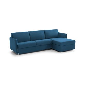 Dmora Sof&aacute; Cama Con Chaise Longue Sumirago, Desenfundable, Con Almacenaje Made In Italy, Repelente Al Agua, Multiposici&oacute;n, 260x160 Cm Azul