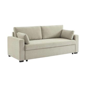 Sweeek Sof&aacute; cama de tela liso de 3 plazas, beige