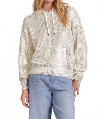 Elan Farrah Metallic Hoodie Sweater In White