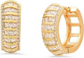 HMY Jewelry Pav&eacute; & Baguette Cut Simulated Diamond Hoop Earrings in Gold at Nordstrom Rack