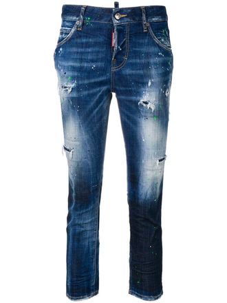 Dsquared2 ripped skinny crop jeans - women - Polyester/Spandex/Elastane/Cotton/Cotton - 36 - Blue