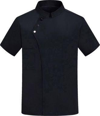 Generic Chef Coat Short Sleeve, Mens Womens Short Sleeve Chef Coat Classic Mandarin Collar Multi Button Design Durable Kitchen Uniform Big and Tall Black X-La
