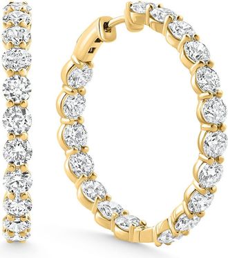 Pompeii3 10Ct TW Round Diamond Inside Outside Hoops Vault Lock 14k Yellow Gold Lab Grown Size: 1.25 Tall