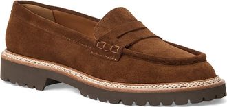 Aquatalia Merry Waterproof Lug Sole Penny Loafer in Brandy Suede at Nordstrom, Size 6.5