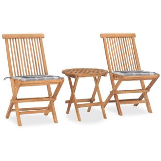 vidaXL Set Comedor De Jard&iacute;n Plegable 3 Piezas Madera De Teca Cojines Vidaxl