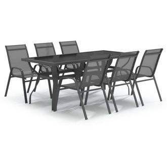 vidaXL Vidaxl - Juego de comedor de jardín 7 piezas con cojines gris y negro