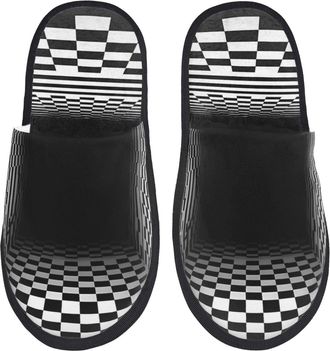 Generic 3D Black And White Checkerboard Tunnel Men Women House Shoes Lightweight House Slippers Soft Shoes For Winter Outdoor Indoor L