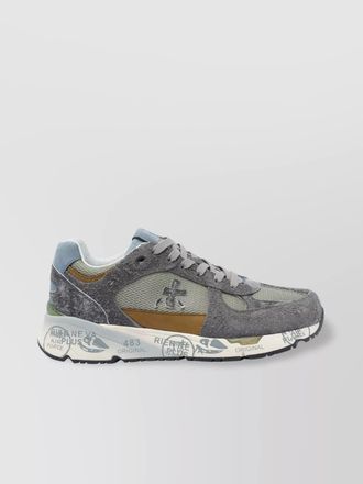 Premiata low top leather and suede sneakers