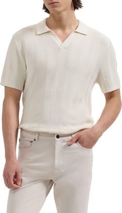 Bugatchi Johnny Collar Basket Stitch Cotton Blend Short Sleeve Sweater in Ivory at Nordstrom, Size Xx-Large
