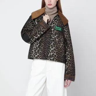 Ganni Waxed windbreaker with leopard print