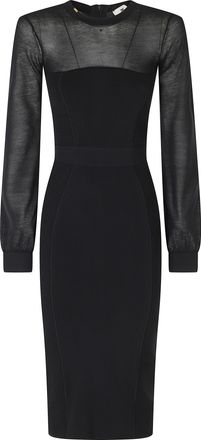 Elisabetta Franchi Black Geometric Print Viscose-Blend Midi Dress