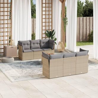 vidaXL Vidaxl - Set Sof&aacute;s De Jard&iacute;n 7 Piezas Y Cojines Rat&aacute;n Sint&eacute;tico Beige