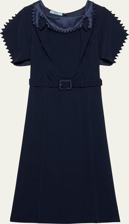 Prada Puffy-Sleeve Belted Crepe De Chine Midi Dress