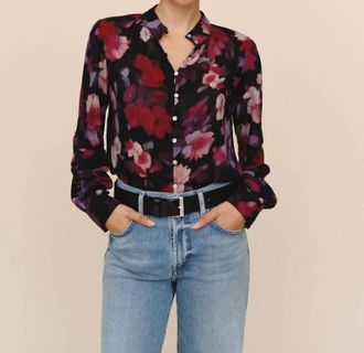 Bella Dahl Shirred Button Up Blouse In Berry Bloom
