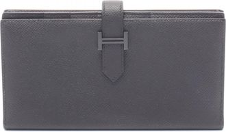 Herm&egrave;s Black Epsom Leather Long Wallet (Bi-Fold) (Pre-Owned)
