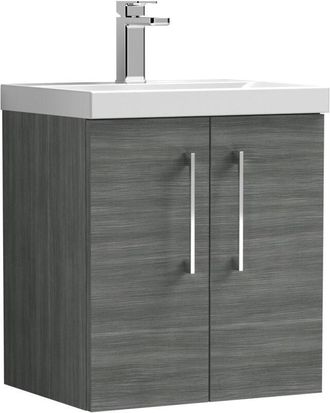Nuie Nuie - Arno Wall Hung 2-Door Vanity Unit with Basin-1 500mm Wide - Anthracite Woodgrain