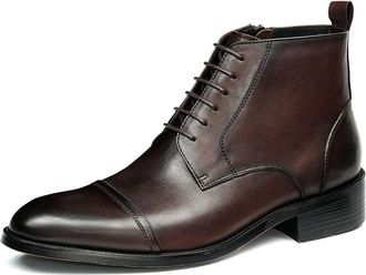 Generic Mens Lace Up Short Boots with Side Zipper Pointed Toe Leather Formal Boots Low Block Heel Casual Ankle Booties,Brown,6.5 UK