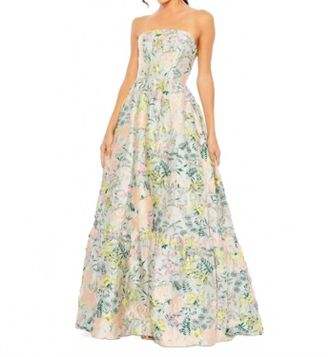 Mac Duggal Strapless Floral Brocade Dress In Pastel Multi