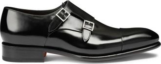 Santoni Handgemaakte leren schoen met dubbele gesp - Heren - Nette schoenen - Zwart - 41 EU - Leer - Schoenen