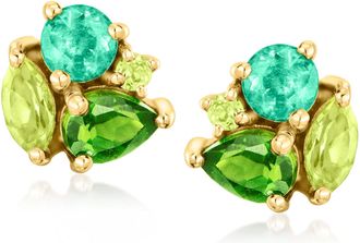 RS Pure by Ross-Simons Tonal Green Multi-Gemstone Earrings in 14kt Yellow Gold