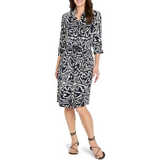 Nic+Zoe Indigo Leaf Double Crepe Shirtdress in Indigo Multi at Nordstrom Rack, Size Small