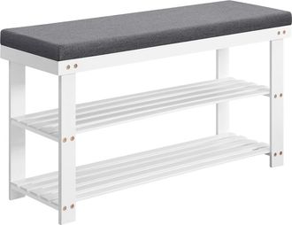 Songmics Banco zapatero de 29 x 90 x 49 cm de color blanco y gri