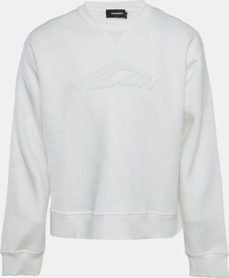 Dsquared2 White Cotton Knit Logo Graphic Crewneck Sweatshirt