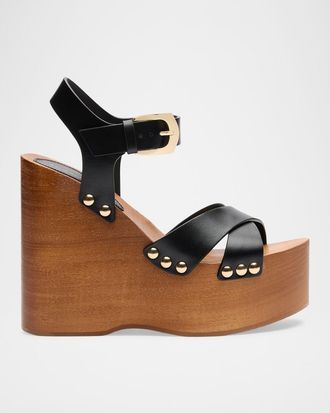 Stuart Weitzman 135mm Kate Leather Clog Sandals