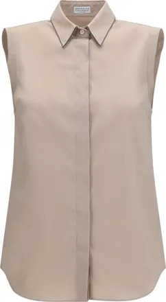 Brunello Cucinelli Womens Sleeveless Shirt Pale Oak Cotton