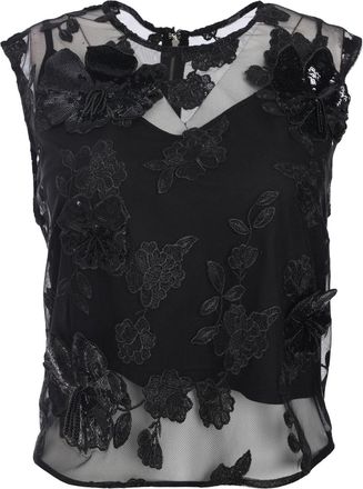 Rotate Top a fiori in rete - Nero