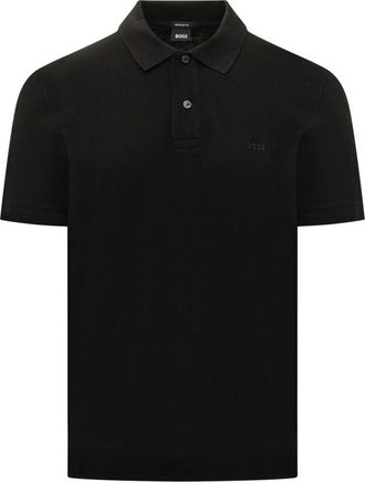 HUGO BOSS Black Solid Shirt Collar T-Shirt