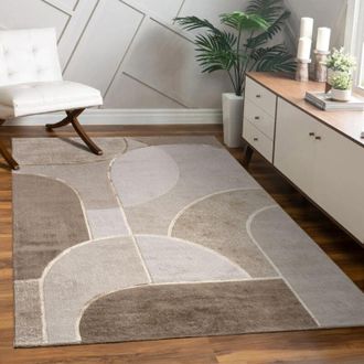 Paco Home Alfombra Salón Pelo Corto Motivo Geométrico Arco Diseño Abstracto Beige Crema 80x300 cm - Paco Home