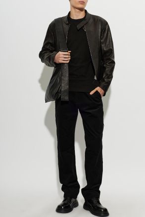 Post Archive Faction (PAF) Leather Jacket With Stand Collar, Mens, Black
