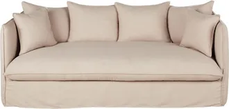 Maisons du monde Sof&aacute; cama de 3/4 plazas de tela beige efecto lino, colch&oacute;n 10 cm