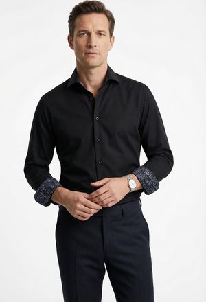 Olymp Businesshemd OLYMP Level 5 body fit Royal Kentkragen, Herren, Gr. 38, N-Gr, schwarz, Web, Obermaterial: 97% Baumwolle, 3% Elastolefin, unifarben, schm