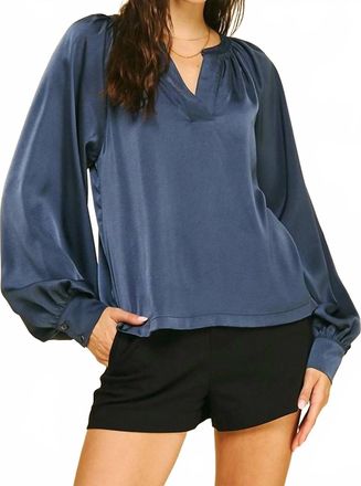 Pinch Design V-Neck Woven Blouse Top In Navy