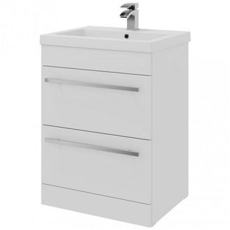 Clifton White Bathroom 2 Drawer Standing Unit with Ceramic Basin 60cm Wide