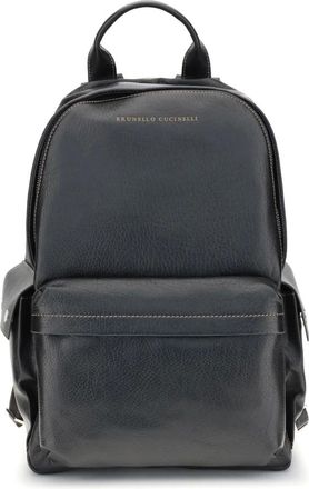 Brunello Cucinelli Reisrugzak van generfd kalfsleer - unisex - Tassen - Zwart - Maat: ONE Size Leer