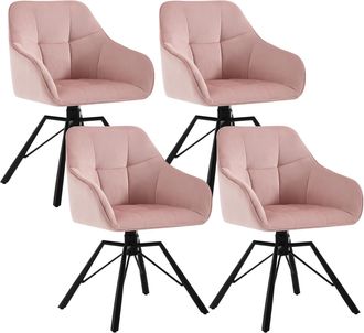 Woltu Woltu - 4x Sillas De Comedor Giratorias 360&deg;, Sill&oacute;n De Terciopelo, Rosa