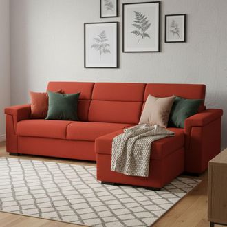 Dmora Sof&aacute; Cama Con Pen&iacute;nsula Ombretta, Sof&aacute; Esquinero Convertible Para Sal&oacute;n, Acolchado, Desenfundable, 100% Made In Italy, 285x160 H100 Cm, Naranja - Dmor