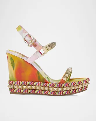 Christian Louboutin 110mm Pyra Clou Satin Spike Wedge Sandals