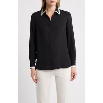 Anne Klein Contrast Trim Shirt in Anne Black at Nordstrom, Size Xx-Large P