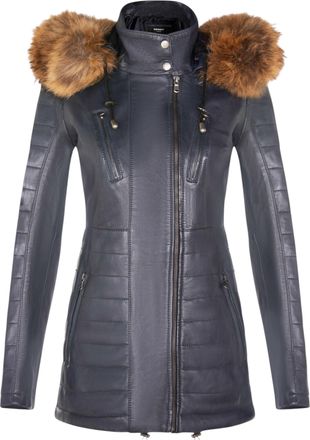 Infinity Leather Dames blauwe gewatteerde leren parka-jas - Winton