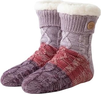 Generic Knitted Ultra-Thick Slipper Home Socks, Women Slipper Socks with Grippers, Fleece-Lined & Non-Slip, Soft and Thick, Warm and Cozy for Home Use (Purple