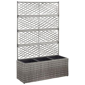 Berkfield Home Trellis Raised Bed with 3 Pots 83x30x130 cm Poly Rattan Grey | Size: 83 x 30 x 130 cm